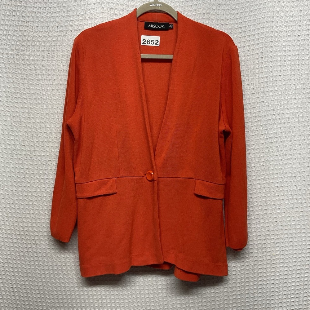 Misook Knit Cardigan Jacket Coral Women's Size XL Orange One Button Pockets